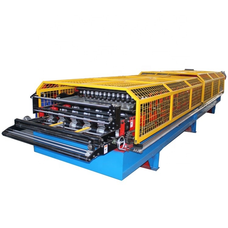 PLC-Steuerung Doppelschicht-Metall-Stahl-Dachplatten-Rollformmaschine Hochgeschwindigkeit