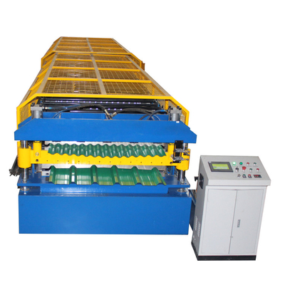 PLC-Steuerung Doppelschicht-Metall-Stahl-Dachplatten-Rollformmaschine Hochgeschwindigkeit